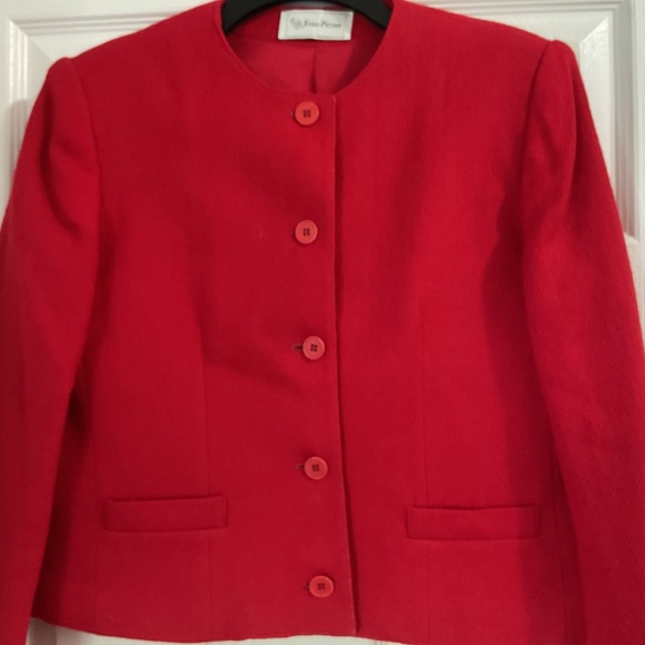 Vintage Evan Picone Wool Cropped Festive Red Blazer, Size 12 - Picture 3 of 6